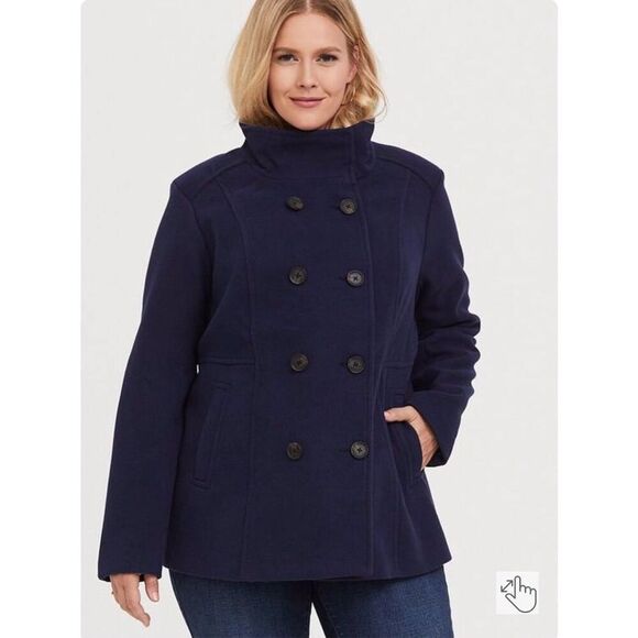 Torrid NWT navy double breasted peacoat